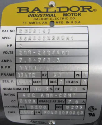 NEW BALDOR CM3614T MOTOR 2HP 208-230/460 1160RPM 184TC