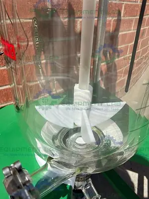 USED CHEMGLASS 10 LITER JACKETED GLASS REACTOR W/ CHEMGLASS DIGITAL OVERHEAD STIRRER