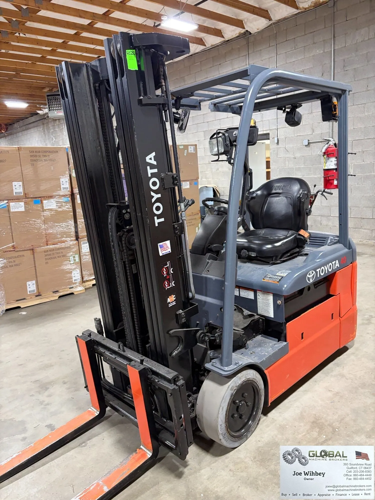TOYOTA 8FBE20U 4K Capacity 36V Electric Forklift 189" Lift Height Good Battery