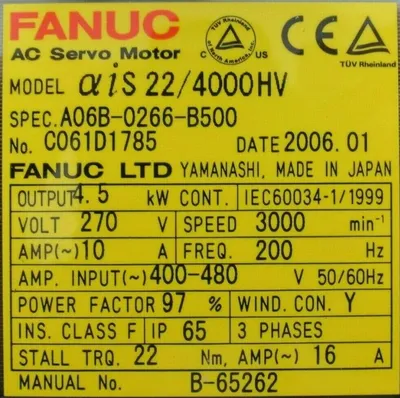 NEW GE FANUC A06B-0266-B500 SERVO MOTOR 22/4000HV A06B0266B500