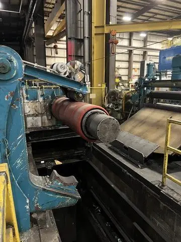 72" x 60,000lbs Denro Uncoiler with Hold Down Roll and Mandrel Support Arm