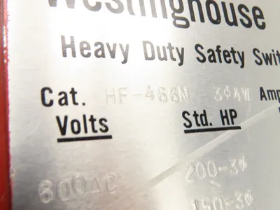 Westinghouse HF-466N Safety Disconnect Switch 600A 600V Fused 3 Pole 4 W 500hp