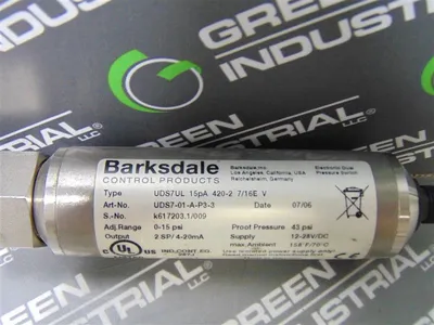 Barksdale UDS7-01-A-P3-3 Pressure Switch 0 to 15 PSI Used