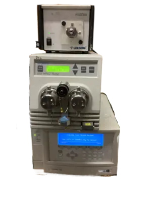 Gilson 215 Liquid Handler HPLC System with 306 Pump, 811C mixer, UV/VIS-155, 819