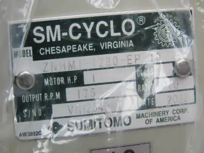 Sumitomo SM Cyclo Gearmotor 10:1 Ratio 175rpm 1Hp 240/480V 3PH 80M TC-FXPA