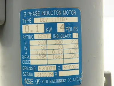 Fuji Modux MGIA-15-OIOTB Gear Motor 15:1 Ratio 0.1kw 200-220V 3PH 112rpm w/Brake