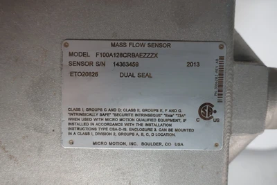 Micromotion Mass Flow Sensor Model F100A128CRBAEZZZX size 1" , Unused Condition