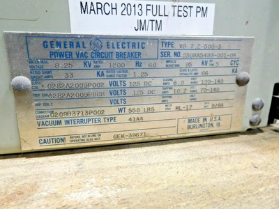 Used GE VB 7.2-500-3 Circuit Breakers Ohio US | Equipment Recovery Corp. #1331717