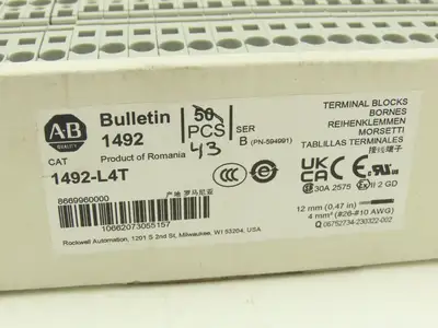 Allen Bradley 1492-L4T Feed-Through Terminal Block Gray 4mm Sq 800V Lot of 43