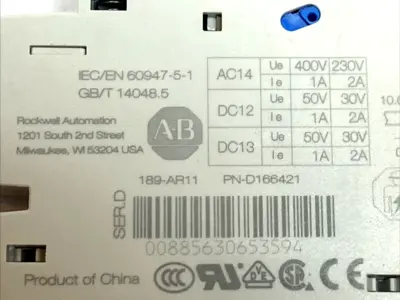 USED ALLEN BRADLEY AUXILIARY CONTACT, RIGHT‑MOUNT MCB ACCESSORY