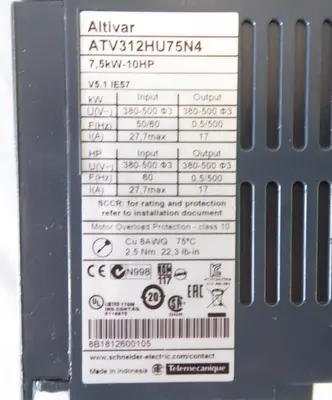USED 2022 SCHNEIDER ALTIVAR ATV312HU75N4