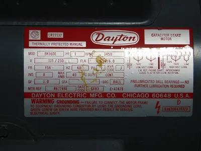 Dayton 5K960E Capacitor Start Motor 1HP 3450RPM 115/230V F56 Frame 60Hz New No Box