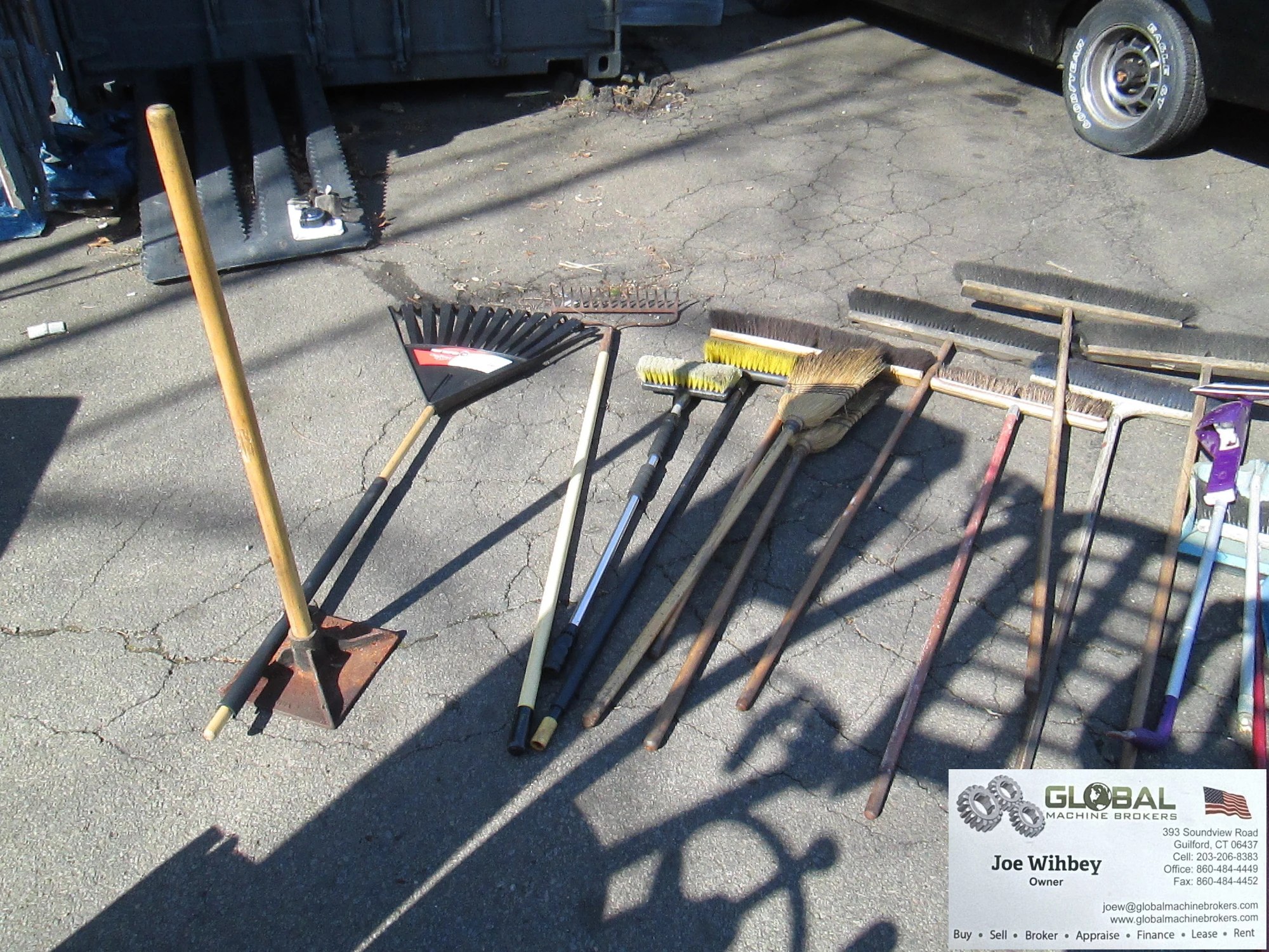 Variety of Yard and Indoor Hand Tools, Brooms, Snow shovels, Rakes