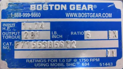 USED BOSTON GEAR F7155SB56T2 GEAR REDUCER 5:1