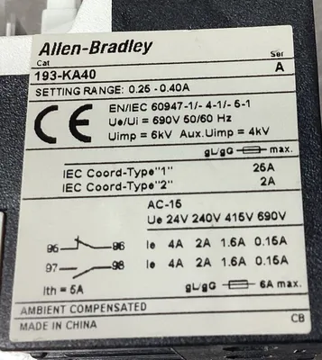 Allen Bradley 193-KA40 /A Thermal Overload Relay, 0.25-0.40A 4C-22