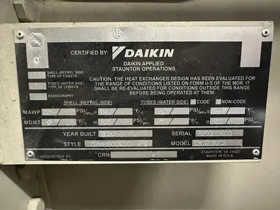 USED 2020 DAIKIN 560 TON CENTRIFUGAL MAGNETIC BEARING WATER