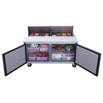 New | in-Stock Dukers New Dukers DSP60-16-S2 2-Door Commercial Food Prep Table Refrigerated in Stainless Steel Food Prep Tables Illinois US | Falcon Restaurant Supply #1376296