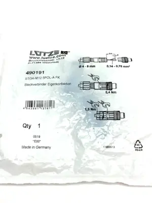 New | in-Stock LÜTZE 490191,STGK-M12 5POL-A FK Electrical Fittings Michigan US | Maverick Industrial Sales #1391306