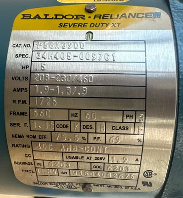 USED Baldor RELIANCE Severe Duty XT P56X3900