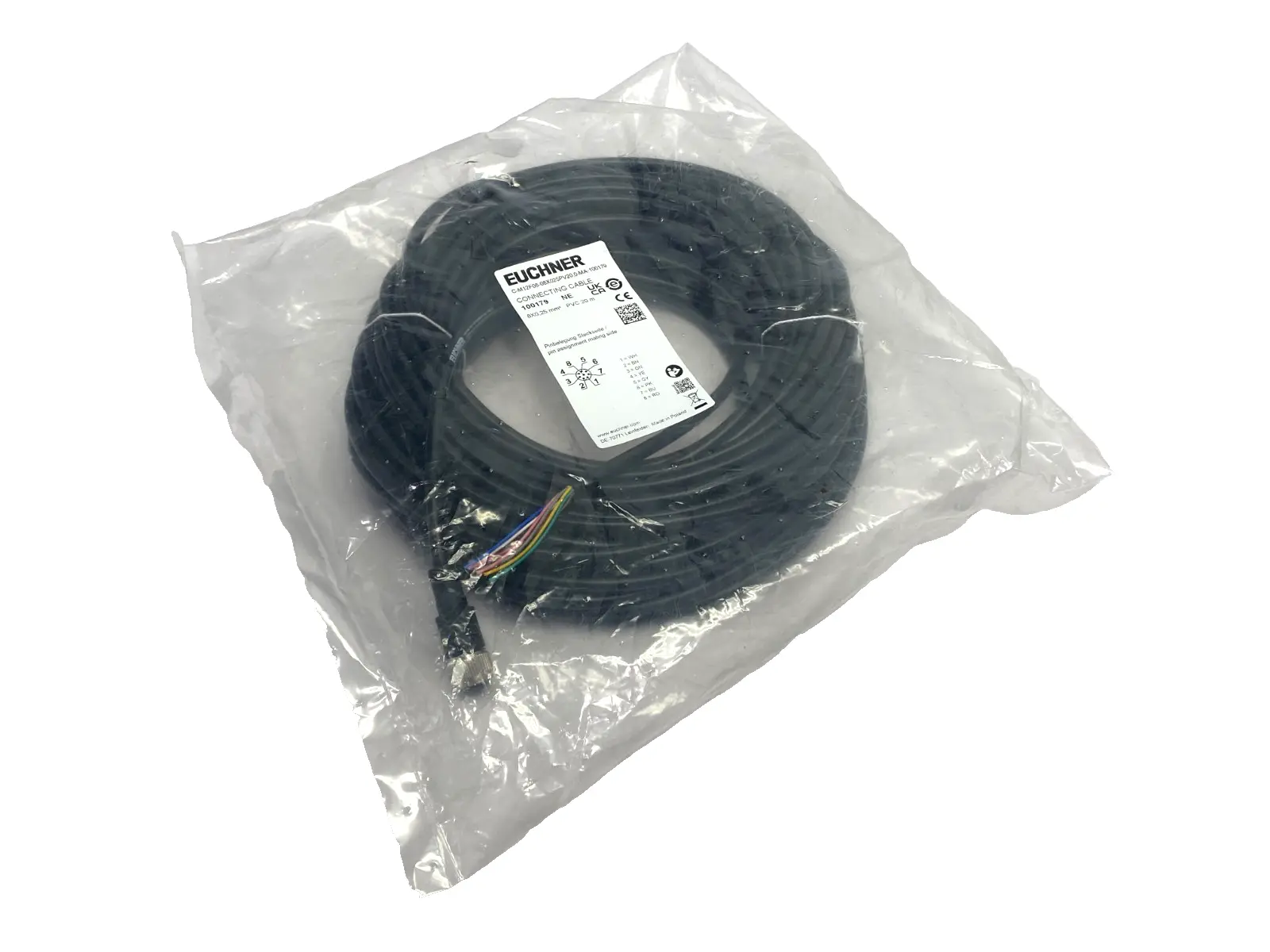New | in-Stock Euchner Connecting Cable M12 8-Pin 20m 100179 Cable & Wire Michigan US | Maverick Industrial Sales #1391269