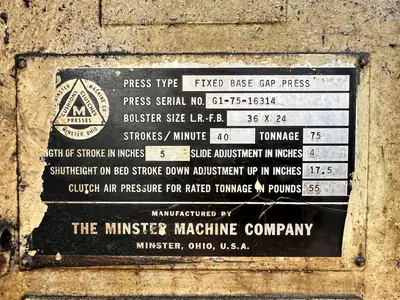USED MINSTER MINSTER G1-75 PRESS
