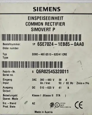 Siemens 6SE70241EP850AA0 SIMOVERT P. Loc1E