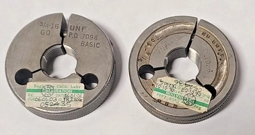 3/4 16 UNF 3A LEFT HAND THREAD RING GAGES .75 GO NO GO P.D.'S = .7094 & .7056