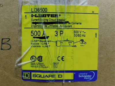 Square D LI36500 I-Limiter Circuit Breaker 500A 600VAC 100kA 750VAC 6kV New