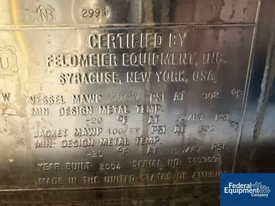 Used Feldmeier 30,000 Liter Feldmeier Reactor, 316L S/S, 50/100# Reactors Ohio US | Federal Equipment Company #1090463