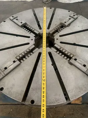 44" 4-JAW SELF CENTERING LATHE CHUCK. STOCK # 0998624.
