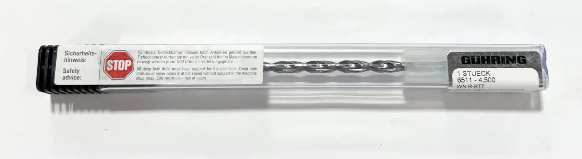 GUHRING 4.5mm Solid Carbide Drill 20xD TiAlN Coated 2 Flute Coolant Thru