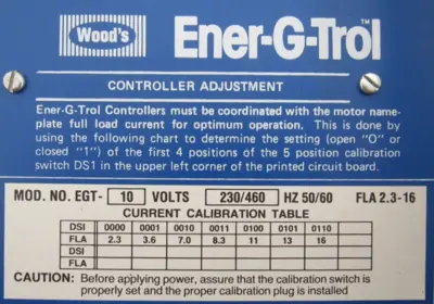 NEW TB WOODS EGT-10 ENERGTROL MOTOR CONTROL EGT10