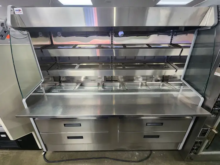 Used Southern CaseArts Used Southern CaseArts Stainless 6' Open Face Refrigerated Prep Table 120V Food Prep Tables Illinois US | Falcon Restaurant Supply #1376580