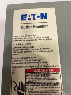 Eaton Cutler-Hammer DG322NGB 60A 3 Pole Safety Disconnect Switch 120V 240V