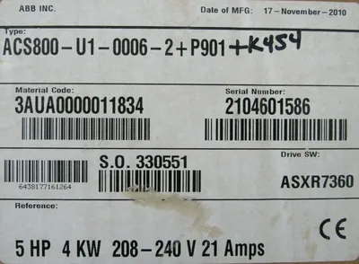 NEW ABB ACS800-U1-0006-2+P901 AC DRIVE 5HP ACS800U100062P901