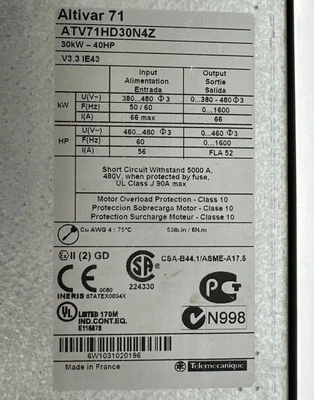 Used Schneider Electric ATV71HD30N4Z Variable Speed Drives Indiana US | J&J Industrial Supply #1303668