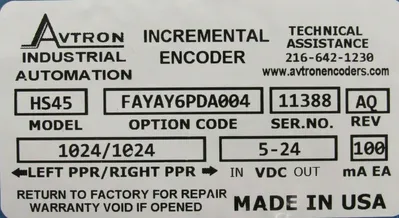 NEW AVTRON HS45-FAYAY6PDA004 INCREMENTAL ENCODER HS45FAYAY6PDA004