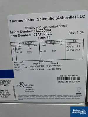 USED ThermoFisher Scientific Thermo Fisher Scientific ULT Freezer, Model TSX70086A