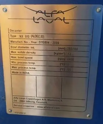 Alfa-Laval ALDEC 20 decanter centrifuge, 316SS.