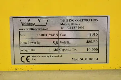 80,000 LBS X 4 LIFTS WHITING MODEL #SCM-100F.4 PORTABLE LIFT JACKS, 2015: STOCK #23684