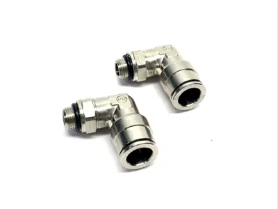 702.0717, 0702.0717 | Atlas Copco 0702.0717 Elbow L Push Connect Fitting, 10mm Tube x G1/8", LOT OF 2 - New