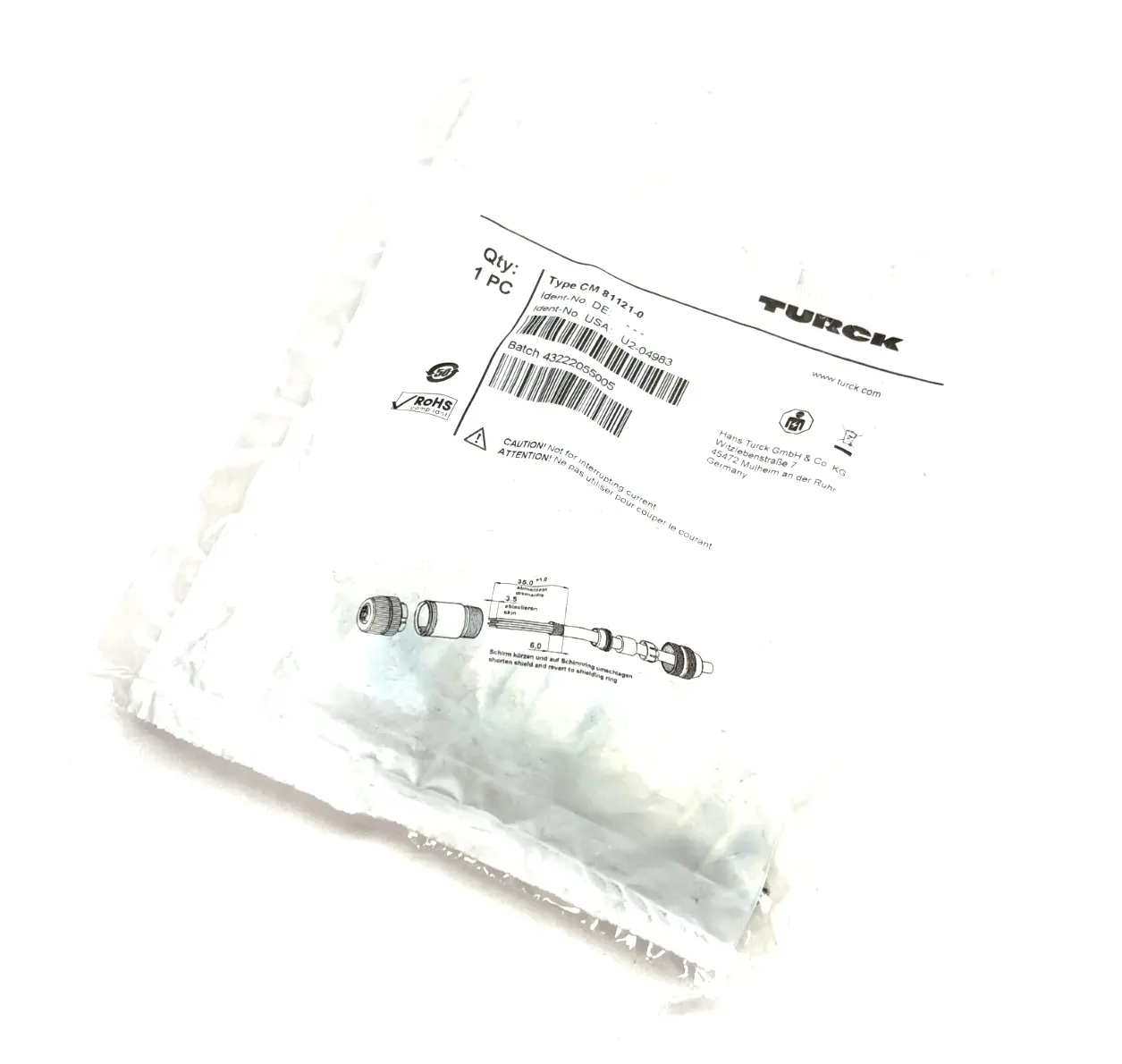 NEW TURCK STRAIGHT FIELD WIREABLE CONNECTOR M12 12-PIN U2-04983