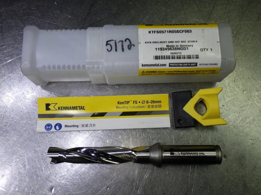 Kennametal .571" Coolant Thru 5xD Drill 5/8" Shank KTFS0571R05SCF063 (LOC1982A)