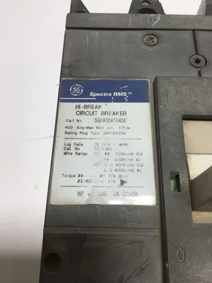 GE Spectra RMS SGHA36AT0400 Circuit Breaker Hi Break 600VAC 3 Pole 400 Amp