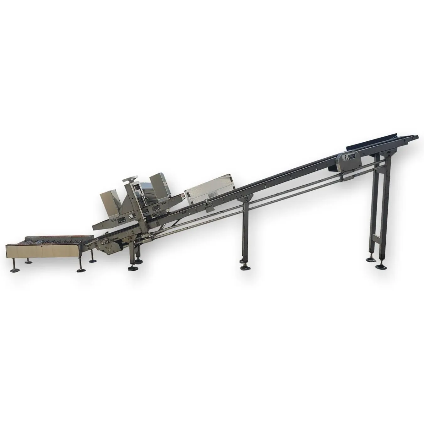 Used 8" wide Incline Belt Incline Conveyor w/ Bag Flattening