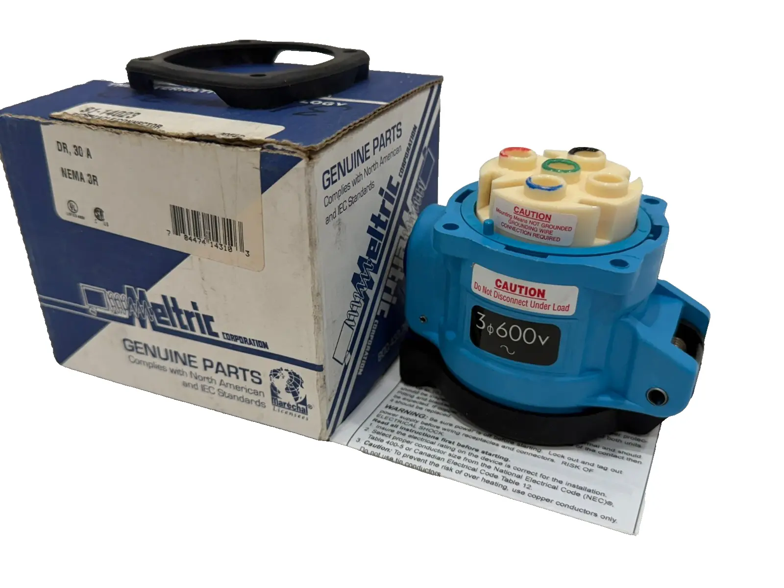 NEW MELTRIC 31-14023 RECEPTACLE 30A 600V 3-PHASE NEMA 3R DR30 3114023