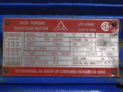 International AA Group of Companies BA 00034 TF Induction Motor 3HP 1710RPM Used