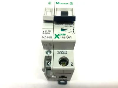 USED EATON MOELLER CIRCUIT BREAKER FAZ-C4/1 XPOLE/XEFFECT W/ FAZ-XHI11