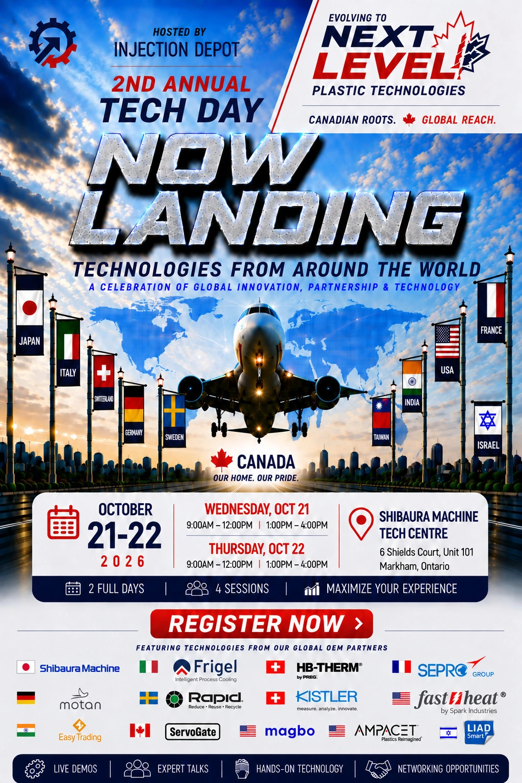 2nd Annual Tech Day — Now Landing, Technologies From Around The World. October 21-22, 2026 at Shibaura Machine Tech Centre, Markham, ON.