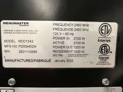 Used Amana Used 2025 Amana MDC12A2 Commercial 1200 Watt Microwave Oven 120V - TH1 Restaurant Small Appliances Illinois US | Falcon Restaurant Supply #1375008